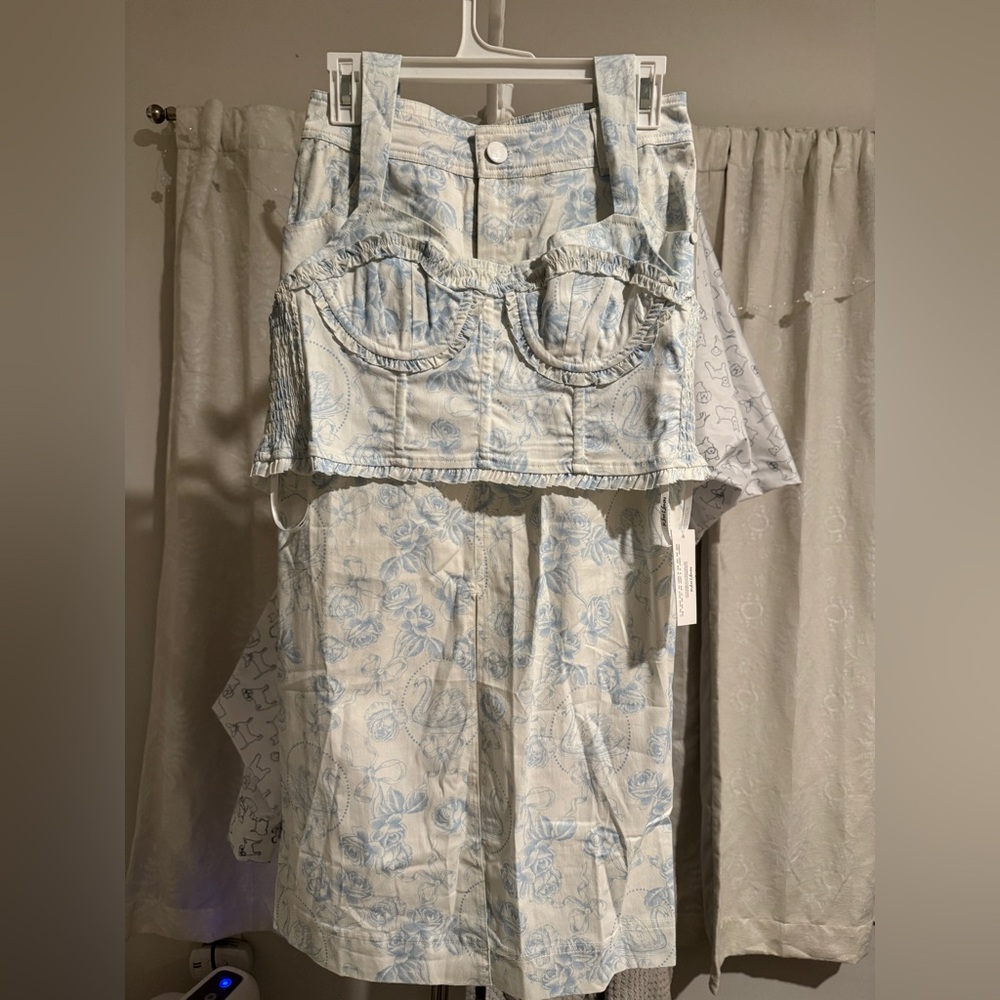 For Love And Lemons Denim Crop Top and Skirt Set